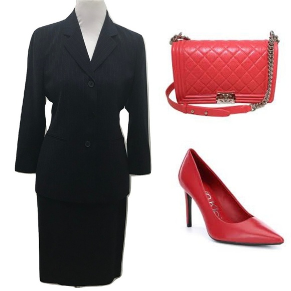 Kasper Jackets & Blazers - Kasper Size 4P Suit Blazer Skirt Navy Pinstripe